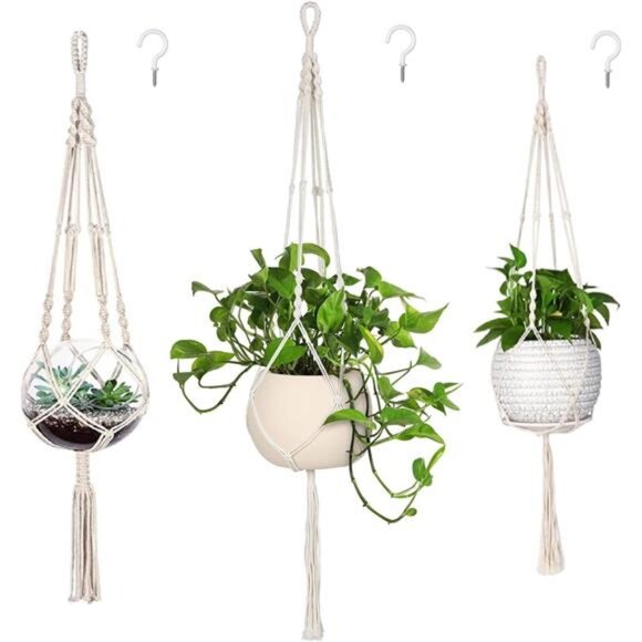3 Pack Macrame Plant Hanger Indoor Hanging Planter for Plants Holder - Picture 1 of 7